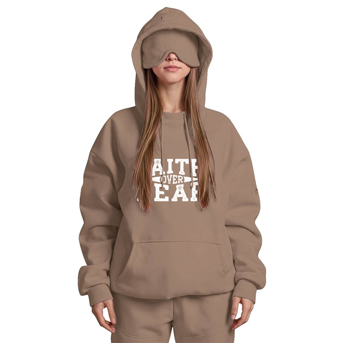 FAITH OVER FEAR Women's Travel Nap Hoodie with Built-in Eye Mask