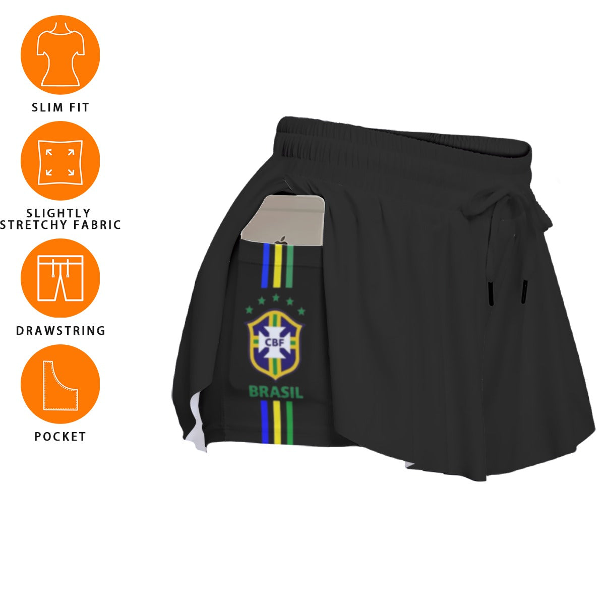 BRASIL WE ALL NEED JESUS Women's Black Sport Skorts With Pockets