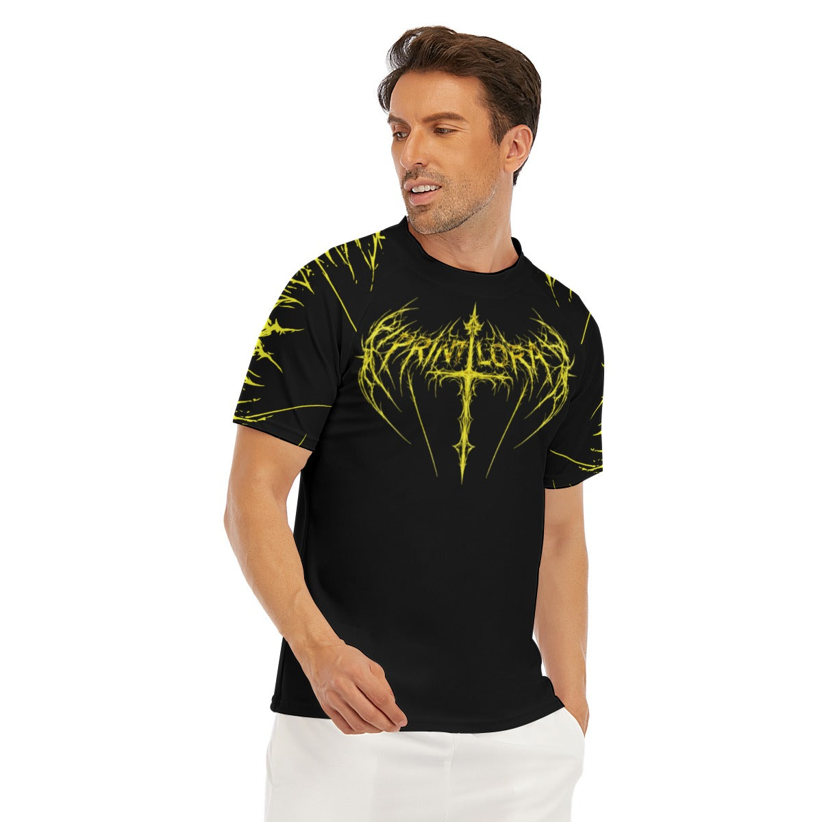 PRINTLORA NEON CROSS Men's Tight Surf Clothing With Half Sleeves