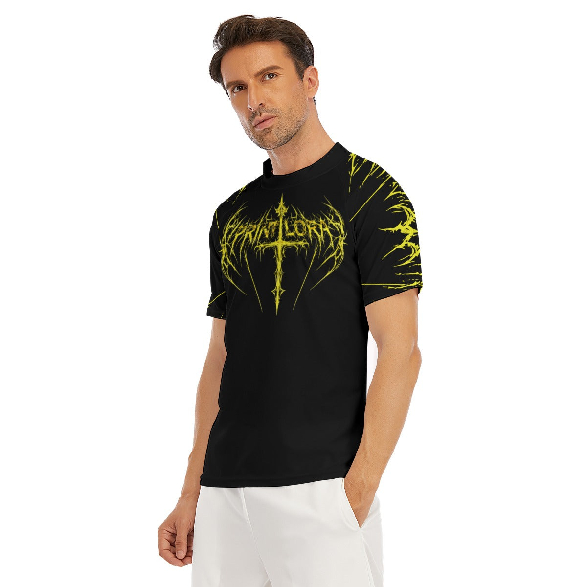 PRINTLORA NEON CROSS Men's Tight Surf Clothing With Half Sleeves