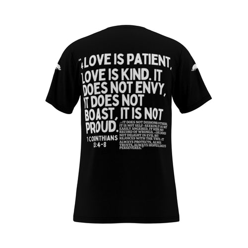 1 Corinthians 13:4-8 Black O-Neck T-Shirt