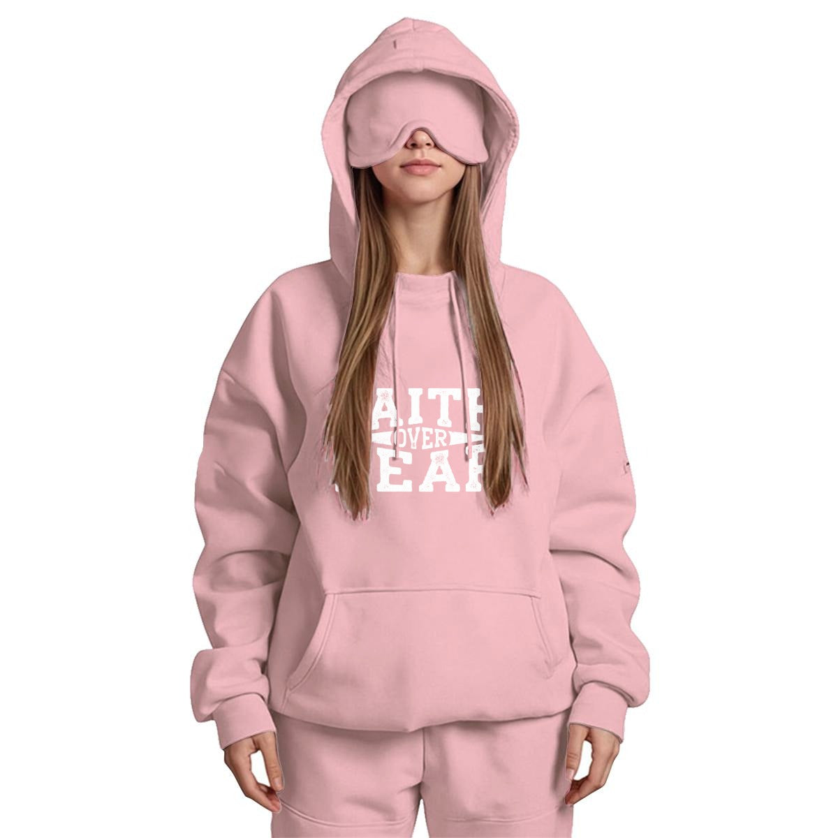 FAITH OVER FEAR Women's Travel Nap Hoodie with Built-in Eye Mask