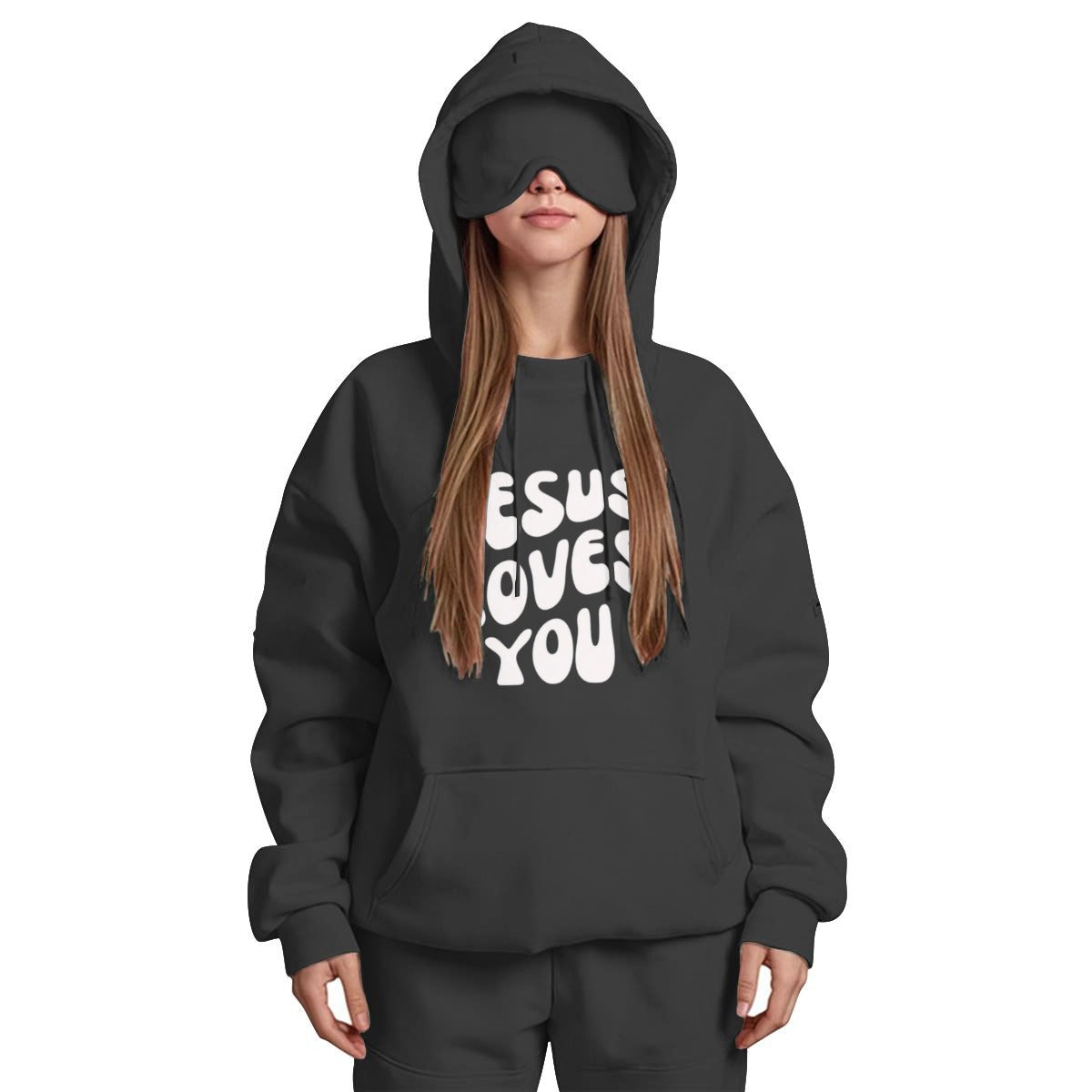 JESUS LOVES YOU Women's Travel Nap Hoodie with Built-in Eye Mask
