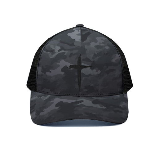 BLK CAMO CROSS Unisex Trucker Hat With Black Half-mesh