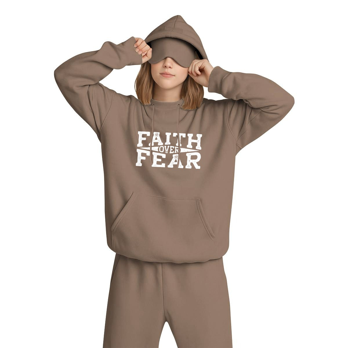 FAITH OVER FEAR Women's Travel Nap Hoodie with Built-in Eye Mask