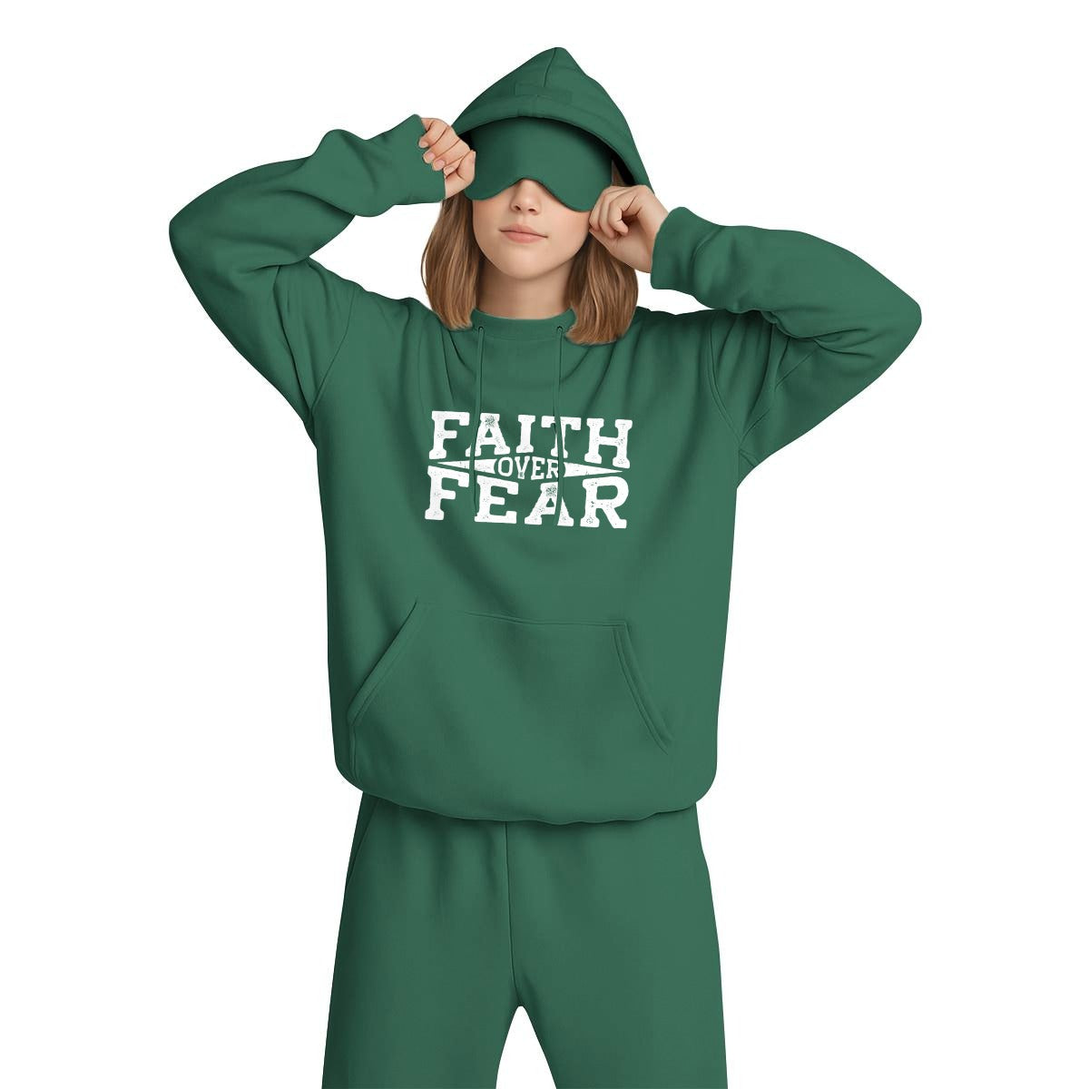 FAITH OVER FEAR Women's Travel Nap Hoodie with Built-in Eye Mask