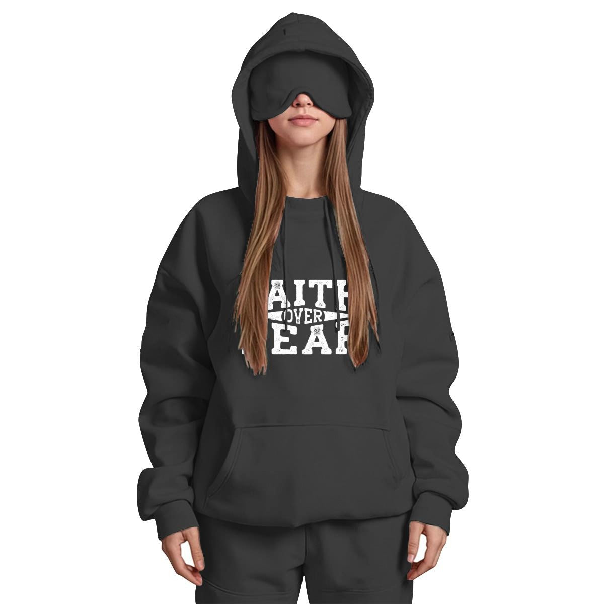 FAITH OVER FEAR Women's Travel Nap Hoodie with Built-in Eye Mask