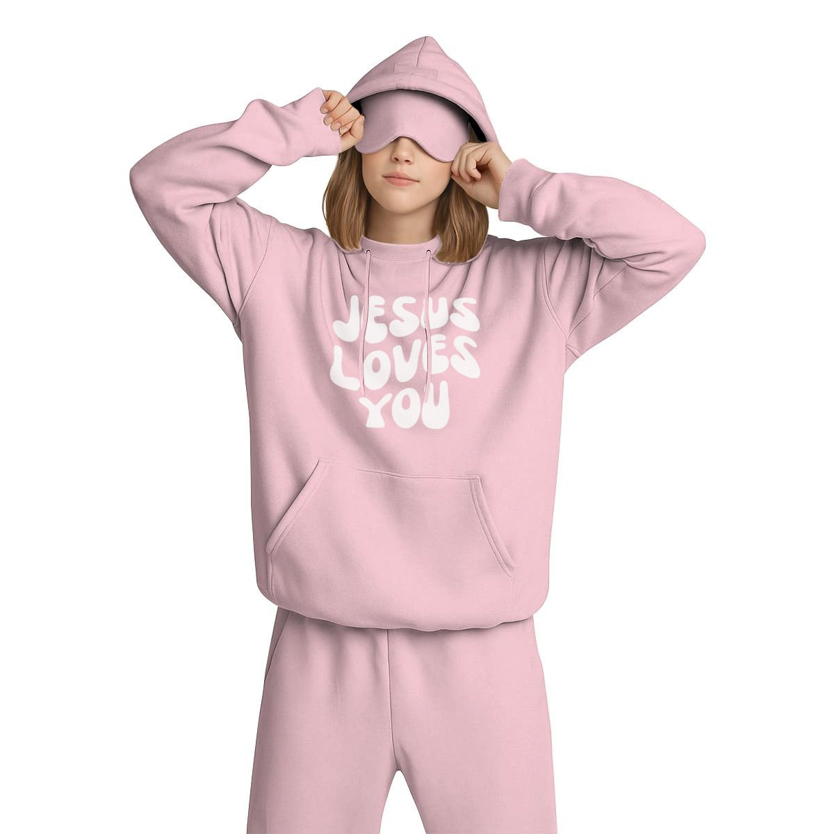 JESUS LOVES YOU Women's Travel Nap Hoodie with Built-in Eye Mask