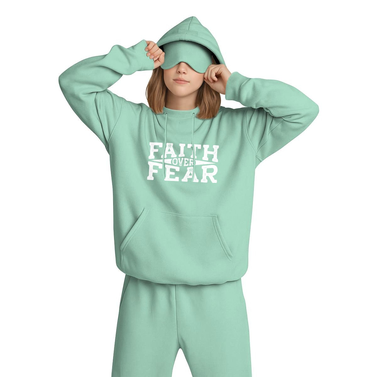 FAITH OVER FEAR Women's Travel Nap Hoodie with Built-in Eye Mask