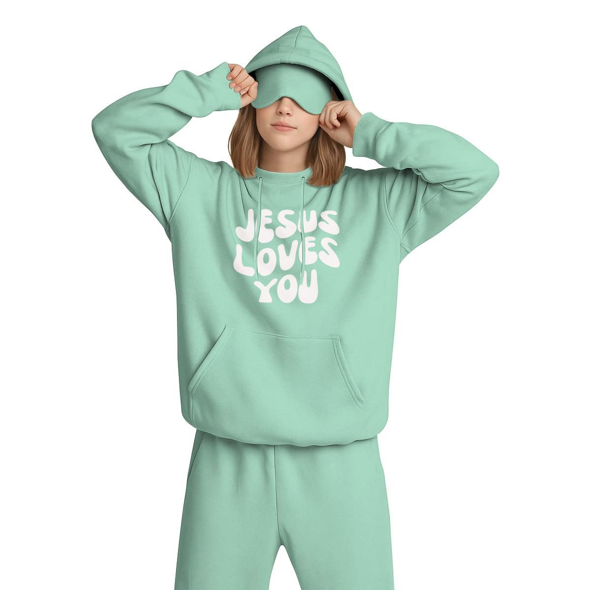 JESUS LOVES YOU Women's Travel Nap Hoodie with Built-in Eye Mask