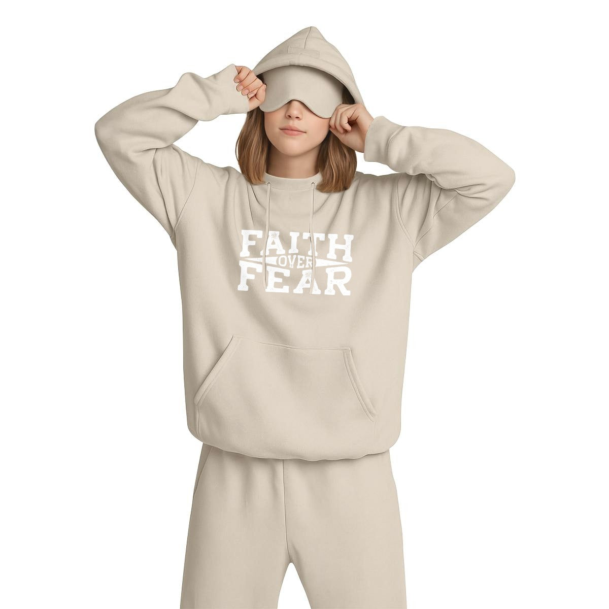 FAITH OVER FEAR Women's Travel Nap Hoodie with Built-in Eye Mask